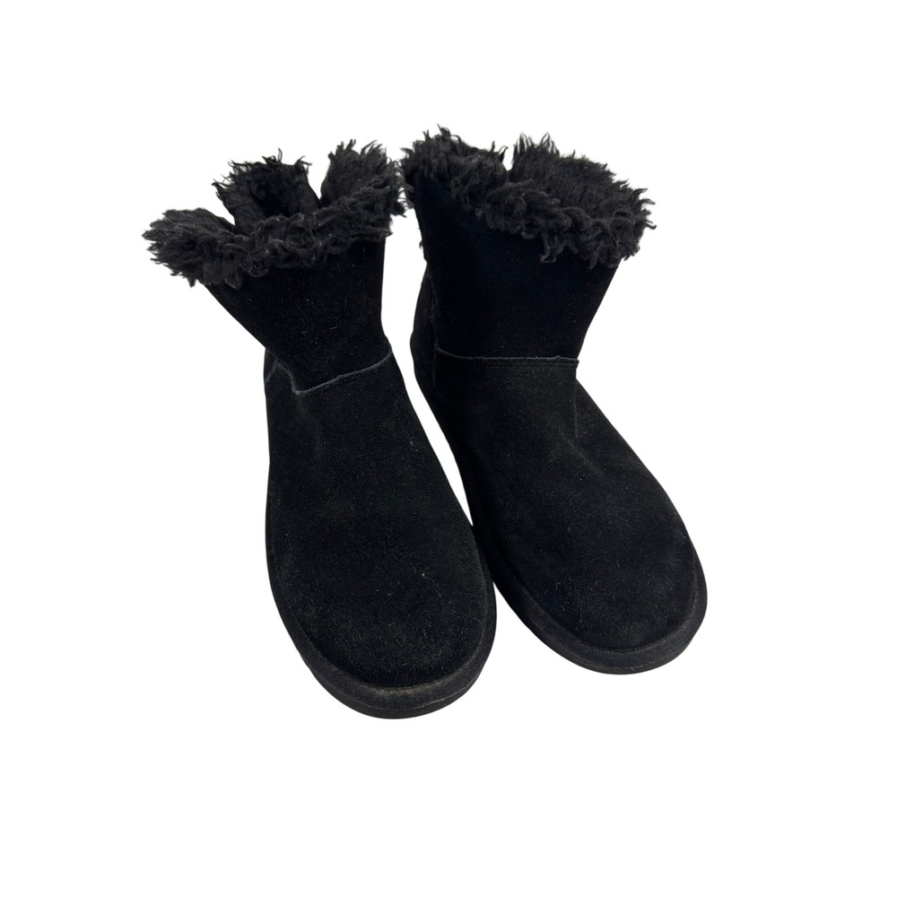 Koolaburra by UGG Victoria Short Black Suede Fur Trim Boots Womens 10